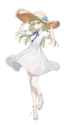 Rule 34 | 1girl, absurdres, amano (amn amn), animalization, bang dream!, bang dream! it&#039;s mygo!!!!!, blue ribbon, brown hat, commentary, full body, green hair, hat, highres, long hair, neck ribbon, octopus, ribbon, short hair, simple background, solo, togawa sakiko, wakaba mutsumi, white background, yellow eyes