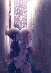 Rule 34 | 2girls, aerial fireworks, arupaka5tuki, aura, black hair, blonde hair, blue kimono, blush, closed eyes, fireworks, floral print, floral print kimono, hair bun, hair ornament, hair up, hand on another&#039;s shoulder, highres, inoue takina, japanese clothes, kimono, kiss, light particles, long hair, lycoris recoil, multiple girls, night, nishikigi chisato, one side up, outdoors, print kimono, short hair, watermark, white kimono, yuri