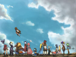 6+boys 6+girls :3 alternate_color animal animal_on_head apple_on_head armband armor arrow_through_apple assassin_cross_(ragnarok_online) baby_carry back_bow bird bird_on_head black_boots black_cape black_hat black_pants black_shirt black_shoes blacksmith_(ragnarok_online) blonde_hair blue_cape blue_dress blue_hair blue_jacket blue_pants blue_sky boots bow brown_boots brown_hair brown_hat brown_shoes brown_shorts brown_skirt brown_vest cape carrying champion_(ragnarok_online) child cloud clown_(ragnarok_online) coat commentary_request cropped_jacket cross day dress from_behind full_body fur-trimmed_cape fur-trimmed_jacket fur_trim ghost goggles goggles_on_head grey_hair hasenyo hat hawk headphones high_priest_(ragnarok_online) holding holding_staff indian_style jacket jester_cap juliet_sleeves jumping long_hair long_sleeves lord_knight_(ragnarok_online) multicolored_hat multiple_boys multiple_girls novice_(ragnarok_online) on_head open_mouth outdoors pants pauldrons peco_peco pink_bow pink_dress pink_hair poring professor_(ragnarok_online) puffy_sleeves pullcart purple_scarf purple_shoes ragnarok_online red_cape red_dress reins saddle scarf sheet_ghost shirt shoes short_hair shorts shoulder_armor sitting skirt sky slime_(creature) sniper_(ragnarok_online) soul_linker_(ragnarok_online) spiked_hair staff stalker_(ragnarok_online) standing torn_cape torn_clothes very_long_hair vest waist_cape whisper_(ragnarok_online) white_boots white_bow white_coat white_hair white_shirt wide_shot