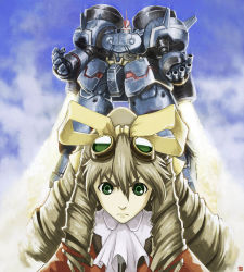 1girl bad_id bad_pixiv_id bow drill_hair highres maria_balthasar mecha mito_hakruren robot seibzehn xeno_(series) xenogears yellow_bow