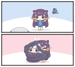 2girls absurdres alternate_costume blue_hair blush_stickers casual commentary emoji english_commentary fins fish_tail gawr_gura hair_ornament heart highres hololive hololive_english hug mole mole_under_eye mpien multicolored_hair multiple_girls ninomae_ina&#039;nis orange_hair outstretched_arms pointy_ears purple_hair shark_hair_ornament shark_tail shirt shorts streaked_hair t-shirt tail tentacle_hair tentacles two_side_up virtual_youtuber white_hair