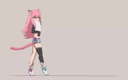 1girl 2023 ai.mi_(omega_strikers) animal_ears animated asymmetrical_clothes asymmetrical_footwear asymmetrical_gloves asymmetrical_legwear black_shorts blue_eyes blue_nails cat_ears cat_girl cat_tail clenched_hands commentary cropped_jacket earphones elbow_gloves english_commentary expressionless female_focus gloves grey_background hair_between_eyes hair_over_shoulder heterochromia high_collar kicking long_hair martin_(tuxedopato) midriff navel omega_strikers pink_hair shoes shorts simple_background skindentation skirt socks solo tail thighhighs throwing tiptoes undressing unworn_shoes v-shaped_eyebrows very_long_hair video walking yellow_eyes