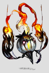 absurdres alternate_color chandelure creature fire full_body gen_5_pokemon ghost highres nintendo no_humans pokemon pokemon_(creature) red_eyes shiny_pokemon simple_background solo sukepmonster