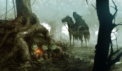 4boys absurdres animal black_robe character_request commentary copyright_request english_commentary fog frog_boy glowing glowing_eyes grass hiding highres hood hood_up horse kalmahul male_focus messy_hair multiple_boys nazgul outdoors riding robe short_hair sitting the_lord_of_the_rings the_one_ring tolkien&#039;s_legendarium tolkien&#039;s_legendarium tree