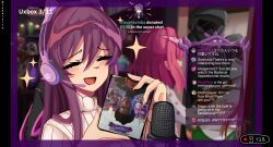 Rule 34 | 1other, 3girls, alternate costume, animal ear headphones, animal ears, bow, cat ear headphones, chat log, chibi, closed eyes, cover, doki doki literature club, dvd case, dvd cover, english text, fake animal ears, gwen stacy, hair bow, hair intakes, headphones, highres, long hair, marvel, medium hair, microphone, miles morales, monika (doki doki literature club), multiple girls, natsuki (doki doki literature club), official alternate costume, pink hair, ponytail, purple hair, recording, s.w.a.t., spider-gwen, spider-man: into the spider-verse, spider-man (2099), spider-man (miles morales), spider-man (series), spider-verse, super chat, swatting, sweater, tokkizito, white bow, white sweater, yuri (doki doki literature club)
