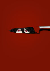 Rule 34 | absurdres, black hair, danganronpa (series), danganronpa 2: goodbye despair, hair between eyes, highres, kamukura izuru, knife, long hair, male focus, no humans, red background, red eyes, reflection, shanzhu, simple background