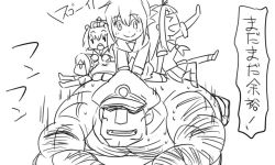 &gt;_&lt; 10s 1boy 4girls admiral_(kancolle) comic exercising closed_eyes gloves greyscale inazuma_(kancolle) kantai_collection long_hair matsuda_chiyohiko monochrome multiple_girls open_mouth ponytail push-ups school_uniform serafuku shiranui_(kancolle) short_hair sitting tonda translation_request yukikaze_(kancolle) yuudachi_(kancolle)