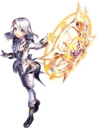 1girl :o artist_request bad_source boots bow clock full_body game_cg gloves holding holding_pocket_watch long_sleeves official_art pocket_watch roman_numeral short_hair solo third-party_source towa_(unitia) transparent_background unitia watch white_gloves white_hair