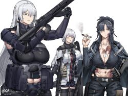 abs ak-15_(girls&#039;_frontline) black_gloves breasts girls&#039;_frontline gloves gun highres holding holding_gun holding_weapon holy_light long_hair mature_female multiple_girls rifle secter_7 voymastina_(girls&#039;_frontline_2) weapon