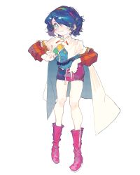 Rule 34 | 1girl, 4qw5, belt, blue cloak, blue dress, blue eyes, blue hair, blue hairband, blush, boots, cloak, closed mouth, collared cloak, commentary request, dress, full body, green dress, green hairband, hair over one eye, hairband, hands up, highres, index finger raised, long sleeves, looking at viewer, multicolored dress, multicolored hairband, orange dress, orange hairband, patchwork clothes, pink boots, pink dress, pink hairband, puffy long sleeves, puffy sleeves, purple belt, purple dress, purple hairband, red dress, red hairband, short dress, short hair, simple background, smile, solo, standing, tenkyuu chimata, touhou, two-sided cloak, two-sided fabric, white background, white cloak, yellow dress