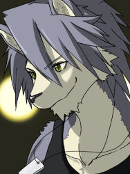 1boy animal_ears black_tank_top closed_mouth collarbone commentary_request dog_boy dog_ears dog_nose dog_tags furry furry_male grey_fur grey_hair jadenord jewelry kouya_aotsuki looking_to_the_side male_focus morenatsu necklace smile tank_top upper_body