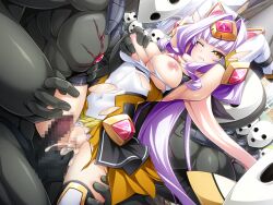 1girl anal animal_ears armpits arms_up azarin_(kouyoku_senki_exs-tia) breasts censored clenched_teeth covered_navel cum cum_in_pussy cumdrip elbow_gloves exs-tia_magica fake_animal_ears game_cg gangbang gloves grabbing_another&#039;s_breast grimrian groping group_sex hair_intakes headgear hetero inoino kouyoku_senki_exs-tia large_breasts large_variant_set layered_skirt leg_grab leotard long_hair magical_girl mask monster_boy mosaic_censoring multiple_boys nipples non-web_source official_art one_eye_closed penis purple_hair pussy rape restrained sex shiny_skin skirt solo_focus spread_legs surrounded teeth thighhighs threesome torn_clothes torn_leotard torn_skirt vaginal variant_set very_long_hair white_gloves white_leotard wince yellow_eyes yellow_trim