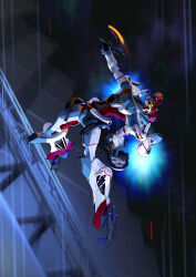 absurdres axe commentary_request flying full_body gquuuuuux gundam gundam_gquuuuuux heat_hawk highres holding holding_axe holding_weapon mecha mecha_focus mobile_suit no_humans robot rustle science_fiction v-fin weapon