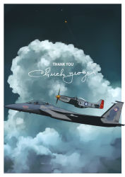 3boys aircraft airplane chuck_yeager commentary english_commentary f-15 f-15_eagle f-15e_strike_eagle fighter_jet flying glamorous_glennis highres military military_vehicle multiple_boys night night_sky p-51d_mustang propeller propeller_fighter real_life sky timmyyen united_states_air_force vehicle_focus vehicle_request waving