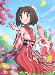 1girl absurdres black_hair erika_(palentine&#039;s_2025)_(pokemon) erika_(pokemon) game_freak gen_7_pokemon gonzarez highres lurantis nintendo official_alternate_costume pokemon pokemon_(creature) pokemon_masters_ex short_hair