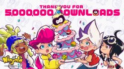 2boys 3girls ahoge aqua_eyes bad_tag balancing bare_arms bare_shoulders belt belt_buckle belted_jacket berecca black_gloves black_hair black_shirt black_undershirt blinking_inside_eyes blue_hairband blue_hat blue_pants blue_pupils blunt_bangs blush bob_cut brown_pupils buckle buttons character_backpack checkered_clothes checkered_jacket chewing_gum child closed_eyes collared_jacket collared_vest commentary confetti copyright_name copyright_notice denim dreadlocks drone_(ninjala) emma_(ninjala) english_commentary english_text eyelashes fingerless_gloves flat_chest food freckles fruit fur-trimmed_jacket fur_trim glasses gloves green_eyes green_hair green_pupils gumchi gungho hair_tubes hairband halftone halftone_background happy hat high_collar holding holding_plate holding_together hood hooded_jacket horizontal-striped_sleeves impossible_hair jacket jane_(ninjala) jeans kinky_hair logo long_hair long_sidelocks long_sleeves looking_at_food looking_at_viewer looking_up mandarin_collar medium_hair multicolored_hair multicolored_jacket multiple_boys multiple_girls ninjala o-ring official_art open_clothes open_jacket orange_(fruit) orange_slice outline outstretched_arms padded_sleeves padded_vest pants partially_unzipped party_hat pink_hair pink_shirt pink_sleeves plate polka_dot pom_pom_(clothes) pompadour popped_collar print_jacket puffy_long_sleeves puffy_sleeves purple_hair purple_outline red_belt red_vest rianti-wong second-party_source shirt short_hair short_sleeves shuriken sidelocks single_hair_tube skinny sleeveless sleeveless_jacket sleeveless_shirt smile spread_arms streaked_hair striped_sleeves teeth thank_you tongue two-sided_fabric two-sided_jacket two-tone_jacket two-tone_shirt undercut unzipped upper_body upper_teeth_only van_(ninjala) very_long_hair vest watermark weapon web_address white-framed_eyewear white_hair white_shirt white_sleeve_cuffs white_sleeves yellow_eyes yellow_hood yellow_jacket yellow_sleeve_cuffs yellow_sleeves zipper zipper_pull_tab