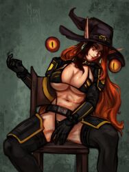 #beatori armor bikini_armor elf hat helldiver_(helldivers) helldivers_(series) highres non-web_source pointy_ears red_hair witch witch_hat