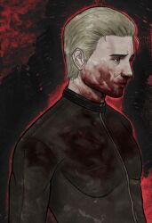 Rule 34 | absurdres, albert wesker, blonde hair, blood, blood on face, highres, non-web source, red eyes, resident evil, resident evil 5