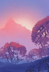 artist_name commentary mountain no_humans original outdoors scenery signature sky star_(sky) sunrise tree zandra