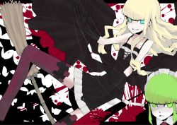 00s 2girls bat_(animal) blonde_hair blood blue_eyes broom cape chachazero evangeline_a.k._mcdowell green_eyes green_hair koto_(kotocotton) mahou_sensei_negima! multiple_girls string sword thighhighs vampire weapon