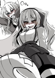 10s 2girls blue_eyes blush boko_(girls_und_panzer) breasts crotch_rub female_masturbation getumentour girls_und_panzer highres imagining itsumi_erika large_breasts licking_lips long_hair masturbation multiple_girls pillow_humping shimada_arisu spot_color tears tongue tongue_out yuri