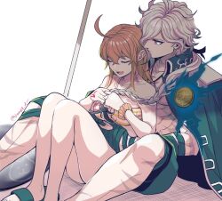 Rule 34 | 1boy, 1girl, adjusting another&#039;s hair, ahoge, arms around waist, artist name, bandaged arm, bandaged hand, bandages, bantian96, bikini, black hair, black ribbon, blue fire, braiding hair, closed eyes, closed mouth, command spell, commentary request, criss-cross halter, edmond dantes (fate), edmond dantes (monte cristo selection) (fate), fate/grand order, fate (series), fire, frown, fujimaru ritsuka (female), fujimaru ritsuka (female) (brilliant summer), gradient hair, green jacket, green sandals, green swim trunks, grey hair, hair between eyes, hair down, hair half undone, hair ribbon, hairdressing, halterneck, hetero, holding another&#039;s hair, hug, hug from behind, jacket, jacket on shoulders, knees up, legs together, long hair, looking at another, male swimwear, medium hair, multicolored hair, multiple scars, muscular, muscular male, official alternate costume, open mouth, orange bikini, orange hair, orange scrunchie, red eyes, ribbon, sandals, scar, scar on arm, scar on chest, scar on leg, scar on neck, scars all over, scrunchie, simple background, sitting, sitting on lap, sitting on person, smile, striped bikini, striped clothes, swimsuit, teeth, too many, twitter username, tying another&#039;s hair, upper teeth only, wavy hair, white background, wrist scrunchie