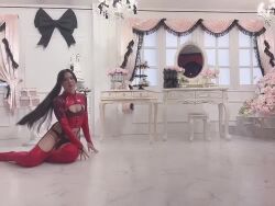 Rule 34 | 1girl, animated, ass, ass focus, bent over, black hair, bodysuit, boots, closed eyes, crawling, facing away, flexible, full body, hands on own knees, high heel boots, high heels, highres, huge ass, indoors, japanese (nationality), latex, long hair, low ponytail, marble (stone), model, nail polish, on floor, pale skin, ponytail, real life, red bodysuit, revealing clothes, ririkana, shiny skin, silver nails, smile, sound, tagme, thigh boots, thighhighs, thighs, thong, top-down bottom-up, video, wide hips