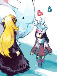 00s 2girls age_difference alternate_costume bad_id bad_pixiv_id blonde_hair blue_hair boots child cynthia_(pokemon) dawn_(pokemon) gen_2_pokemon gen_4_pokemon hat heart kiss multiple_girls nintendo onee-loli pink_boots pokemon pokemon_(creature) pokemon_dppt scarf togekiss togetic winter_clothes yo_mo yuri