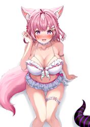 Rule 34 | 1girl, :3, animal ears, antenna hair, armlet, armpit crease, bare shoulders, bikini, blush, bow, braid, breasts, cameo, choker, cleavage, collarbone, commentary, demon horns, extra ears, fang, fingernails, frilled bikini, frilled choker, frilled thigh strap, frills, from above, hair ornament, hair ribbon, hakui koyori, hakui koyori (summer), hashtag-only commentary, heart, heart in eye, highres, hololive, horns, huge breasts, jewelry, knees, la+ darknesss, legs, looking at viewer, medium hair, multicolored horns, navel, o-ring, o-ring bikini, o-ring top, open mouth, pink bow, pink hair, pink ribbon, pink tail, purple eyes, purple horns, ribbon, simple background, sitting, smile, stomach, striped horns, swimsuit, symbol in eye, tail, takuty, thigh strap, thighs, two-tone horns, virtual youtuber, white background, white bikini, white choker, wolf ears, wolf girl, wolf tail