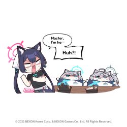3girls animal_ear_fluff animal_ears blue_archive blue_eyes blue_halo bowl character_name chibi chopsticks commentary cross_hair_ornament donmin_h english_commentary grey_hair hair_ornament hair_ribbon halo jitome long_hair multiple_girls no_mouth no_nose official_art open_mouth pink_halo ribbon serika_(blue_archive) shaded_face shiroko_(blue_archive) shiroko_(cycling)_(blue_archive) shiroko_terror_(blue_archive) shirt twintails very_long_hair wolf_ears