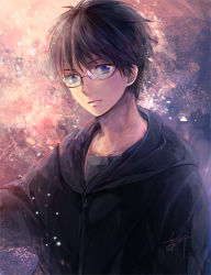 1boy black_hair blue_eyes chihayafuru hood hoodie looking_at_viewer male_focus s-kura solo wataya_arata