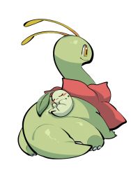 antennae blush chikorita claws closed_mouth evolutionary_line full_body game_freak gen_2_pokemon lying meganium nintendo no_humans pokemon pokemon_(creature) smile yellow_eyes yumeminoideyu2