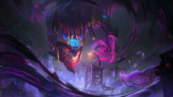 Rule 34 | 1other, absurdres, aurelion sol (league of legends), building, city, city lights, claws, crown, dragon, eastern dragon, floating, glowing, glowing eyes, highres, inkshadow aurelion sol, kudos3d, league of legends, lejia chan, long hair, magic, night, night sky, official alternate costume, orb, outdoors, red hair, rope, science fiction, sharp teeth, sky, tail, teeth, wide shot