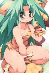 1girl cham_cham green_eyes green_hair open_mouth samurai_spirits sitting solo tagme thighs yu_3