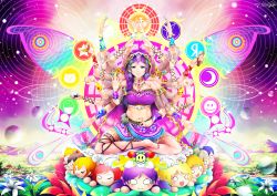 10s 1girl armlet banana bracer braid breasts buddhism cleavage concentric_circles extra_arms female_focus field flower flower_field food fruit hair_bun highres hinduism hiroki_ree jewelry lotus_position love_live! love_live!_school_idol_festival love_live!_school_idol_project merchandise mochi navel necklace nesoberi outdoors psychedelic side_braid single_braid single_hair_bun sitting solo stomach strapless tojo_nozomi tube_top water