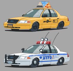 absurdres car ford ford_crown_victoria ford_crown_victoria_(2nd_generation) grey_background highres license_plate motor_vehicle new_york_city_police_department no_humans original police police_car radio_antenna shadow variations vee_(427deer) vehicle_focus