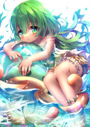 Rule 34 | 1girl, bare shoulders, emil chronicle online, frills, green eyes, highres, jellyfish, long hair, looking at viewer, partially submerged, poison gel alma, shirt, white shirt, yupi828