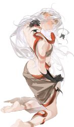 1boy 1girl absurdres crown duoj_ji elden_ring elden_ring:_shadow_of_the_erdtree helmet highres long_hair messmer_the_impaler nude simple_background snake tarnished_(elden_ring) white_background yellow_eyes