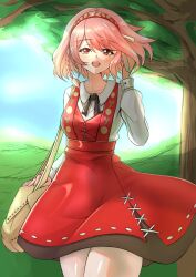 1girl braid deekei fire_emblem fire_emblem_engage grey_hairband hair_ribbon hairband highres lapis_(fire_emblem) looking_at_viewer nintendo pink_eyes pink_hair red_hairband ribbon shirt_under_dress side_braid solo two-tone_hairband white_ribbon