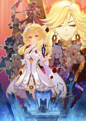 Rule 34 | 3boys, 6+girls, ahoge, animal ears, aura, bandana, black hair, blonde hair, blue eyes, bow (weapon), braid, braided sidelock, capitano (genshin impact), chasca (genshin impact), chinchilla ears, chinchilla girl, citlali (genshin impact), closed eyes, dated, dress, earrings, facial mark, floating, floating headgear, floating object, flower, genshin impact, glowing, glowing hair, green eyes, hair between eyes, hair flower, hair ornament, hat, headband, headgear, highres, holding, holding weapon, hood, iansan (genshin impact), jaguar ears, jaguar girl, jewelry, kachina (genshin impact), karanashi mari, kinich (genshin impact), long hair, lumine (genshin impact), mavuika (genshin impact), mittens, mualani (genshin impact), multiple boys, multiple girls, open mouth, ororon (genshin impact), pink hair, red hair, scarf, short hair, short hair with long locks, sitting, sitting on throne, skull hair ornament, throne, twintails, vision (genshin impact), visor cap, weapon, white dress, white flower, white hair, xilonen (genshin impact)