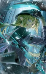 1boy :q absurdres bikkusama black_gloves black_hat black_jacket blonde_hair blood blood_on_face blue_blood blue_eyes bracelet closed_mouth commentary ear_piercing earrings english_commentary fedora floating_hair full_moon glass_shards glint gloves gold_ring hair_between_eyes hand_on_headwear hand_up hat heterochromia highres holding holding_scythe holding_weapon hugo_vlad indoors jacket jacket_partially_removed jewelry licking_lips long_hair long_sleeves looking_at_viewer looking_to_the_side low_ponytail male_focus moon multiple_rings night night_sky open_clothes open_jacket open_window parted_bangs piercing pointy_ears ponytail purple_shirt red_eyes ring scythe second-party_source shards shirt sidelocks single_glove sky smile solo thumb_ring tongue tongue_out upper_body very_long_hair weapon window zenless_zone_zero
