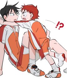 !? 2boys :d age_difference age_regression aged_down ankle_socks bike_jersey bike_shorts black_eyes black_hair cycling_uniform eye_contact facing_another fang full_body hand_on_own_hip height_difference imaizumi_shunsuke kabedon knees knees_up leaning_back leaning_forward looking_at_another loose_socks male_focus motion_lines multiple_boys naruko_shoukichi o_omome onii-shota open_mouth oversized_clothes oversized_footwear parted_lips partially_unzipped red_eyes red_hair shoes short_hair short_sleeves simple_background single_shoe sitting smile socks spiked_hair sweatdrop tsurime tube_socks white_background wide-eyed wispy_bangs yaoi yowamushi_pedal