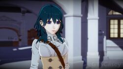 1girl 3d animated blue_eyes bouncing_breasts breast_expansion breasts female_byleth_(fire_emblem) female_focus fire_emblem fire_emblem:_three_houses full_body giant giantess grabbing_own_breast green_hair gtscasey height_growth large_breasts matching_hair/eyes medium_breasts medium_hair nintendo solo sound tagme video