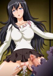 1boy 1girl after_rape aftersex black_hair black_skirt blood blue_eyes censored crying crying_with_eyes_open cum cum_in_pussy cum_pool defloration deflowered helter_skelter helter_skelter_~hakudaku_no_mura~ highres kagami_miu long_hair long_sleeves lying miniskirt no_panties on_back on_floor penis pussy skirt solo_focus spread_legs stitched tatami tears third-party_edit