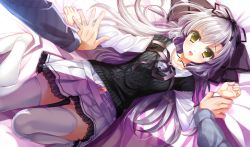 1girl blush collarbone game_cg hayakawa_harui highres light_purple_hair long_hair open_mouth shoujo_shin&#039;iki_shoujo_tengoku takagi_sana thighhighs white_thighhighs yellow_eyes