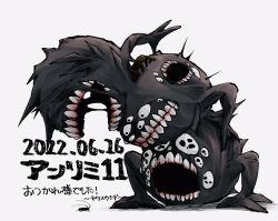 blood blood_on_teeth bug cockroach dated extra_eyes extra_mouth highres insect lobotomy_corporation mask mountain_of_smiling_bodies multiple_faces no_humans open_mouth project_moon simple_background teeth translation_request white_background yatsumeunagi