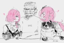 Rule 34 | 1boy, 2girls, breasts, cleavage, coat, color connection, commentary request, company connection, corset, crossed arms, cyrene (honkai: star rail), elysia (honkai impact), elysia (miss pink elf) (honkai impact), gloves, hair color connection, hair ornament, heart, highres, honkai: star rail, honkai (series), honkai impact 3rd, inoue marina, jewelry, large breasts, long hair, looking at another, medium hair, motion lines, multicolored hair, multiple girls, necklace, own hands together, partially colored, pink hair, shirt, shrug (clothing), smile, speed lines, suzu (0943 su), turning head, twitter username, two-tone hair, voice actor connection, white hair, yanning