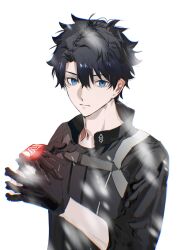 Rule 34 | 1boy, absurdres, black gloves, black hair, black jacket, blue eyes, chaldea logo, command spell, fate/grand order, fate (series), fujimaru ritsuka (male), fujimaru ritsuka (male) (polar chaldea uniform), gloves, highres, jacket, looking at viewer, male focus, sasakitogd, short hair, solo