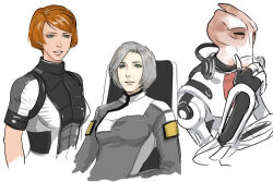 alien dakkun39 karin_chakwas kelly_chambers mass_effect_(series) mass_effect_2 mordin_solus salarian tumblr white_background