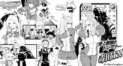 Rule 34 | 1boy, 1other, 6+girls, absurdres, alexander herrington, animal ear fluff, animal ears, annotation request, arknights, artist name, bar censor, blemishine (arknights), censored, censored identity, character request, commentary request, cross-body stretch, doctor (arknights), grani (arknights), greyscale, gym shorts, hair over one eye, headpat, heavyrain (arknights), highres, horse boy, horse ears, horse girl, horse racing track, horse tail, humanization, jacket, jitome, meteor (arknights), mixed-language text, mlynar (arknights), monochrome, motion lines, mouth hold, multiple girls, nearl (arknights), no mouth, notice lines, platinum (arknights), ponytail, proviso (arknights), pun, racing, rhodes island logo (arknights), ribbon, ribbon in mouth, running, shorts, starting future (umamusume), tail, thigh strap, track jacket, translation request, umamusume, umapyoi densetsu, whislash (arknights)